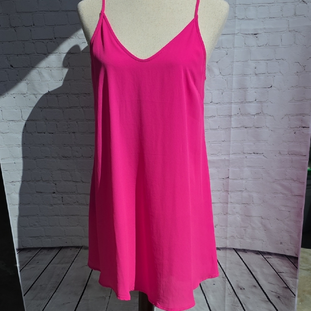 Lush Hot Pink Strappy Back V-Neck Tank Top Blouse Barbiecore Size S‎